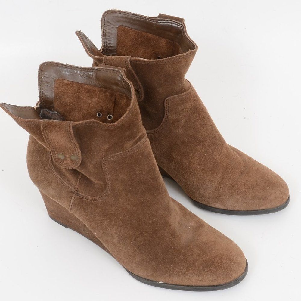 Lucky Brand Gennee Suede Wedge Pull On Ankle Booties Size 7 Western Festival - Picture 3 of 7